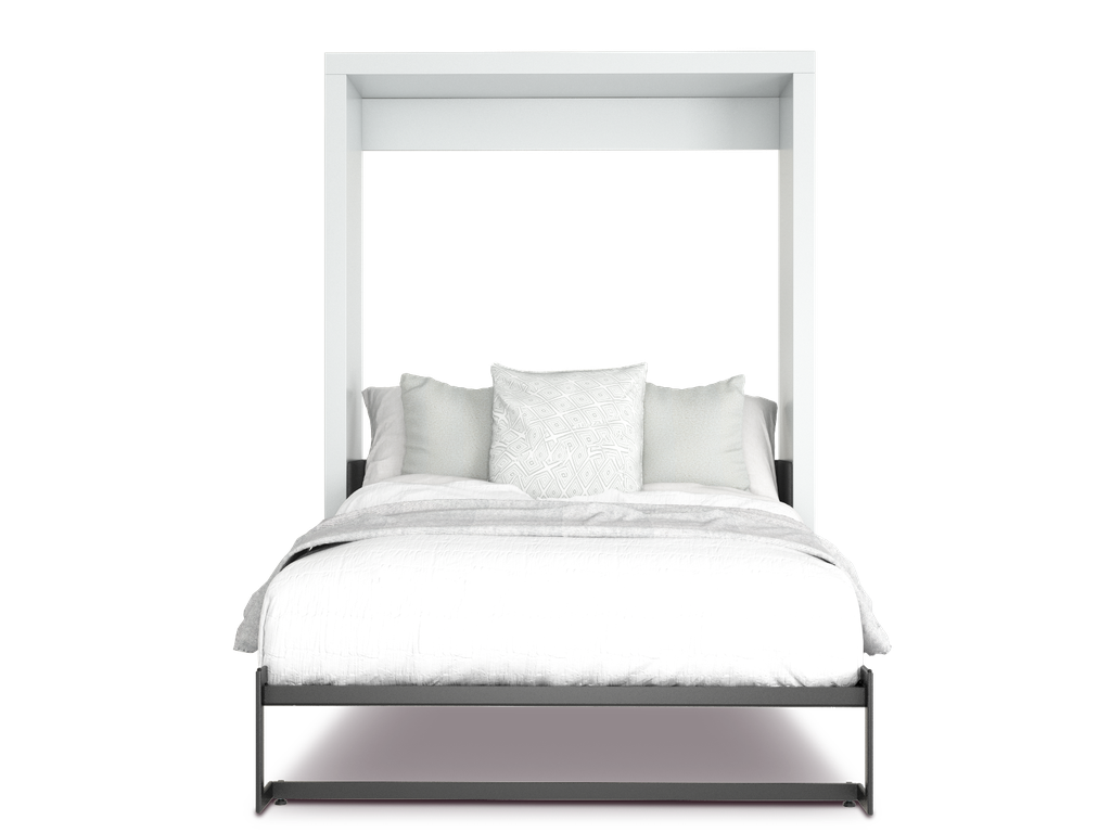 Lina base de cama queen size con laminado de madera color blanca // MS