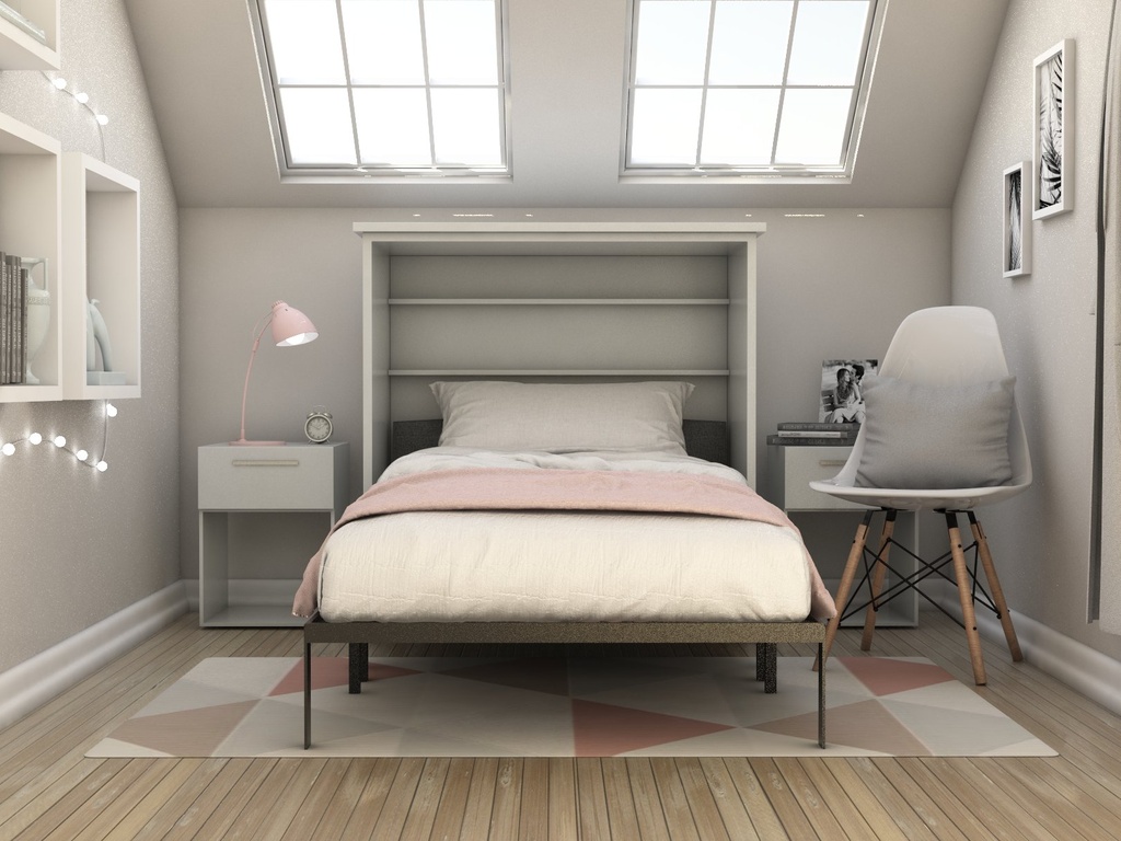 Neruti cama abatible individual con laminado de madera color blanca // MS