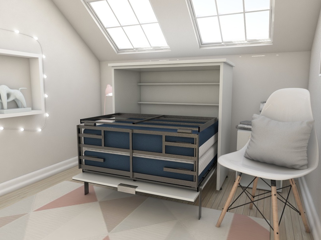 Neruti cama abatible individual con laminado de madera color blanca // MS