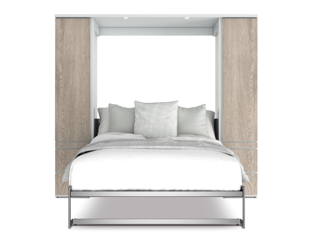 Shubuya cama abatible, closet y mesa matrimonial con laminado de madera color acacia // MS