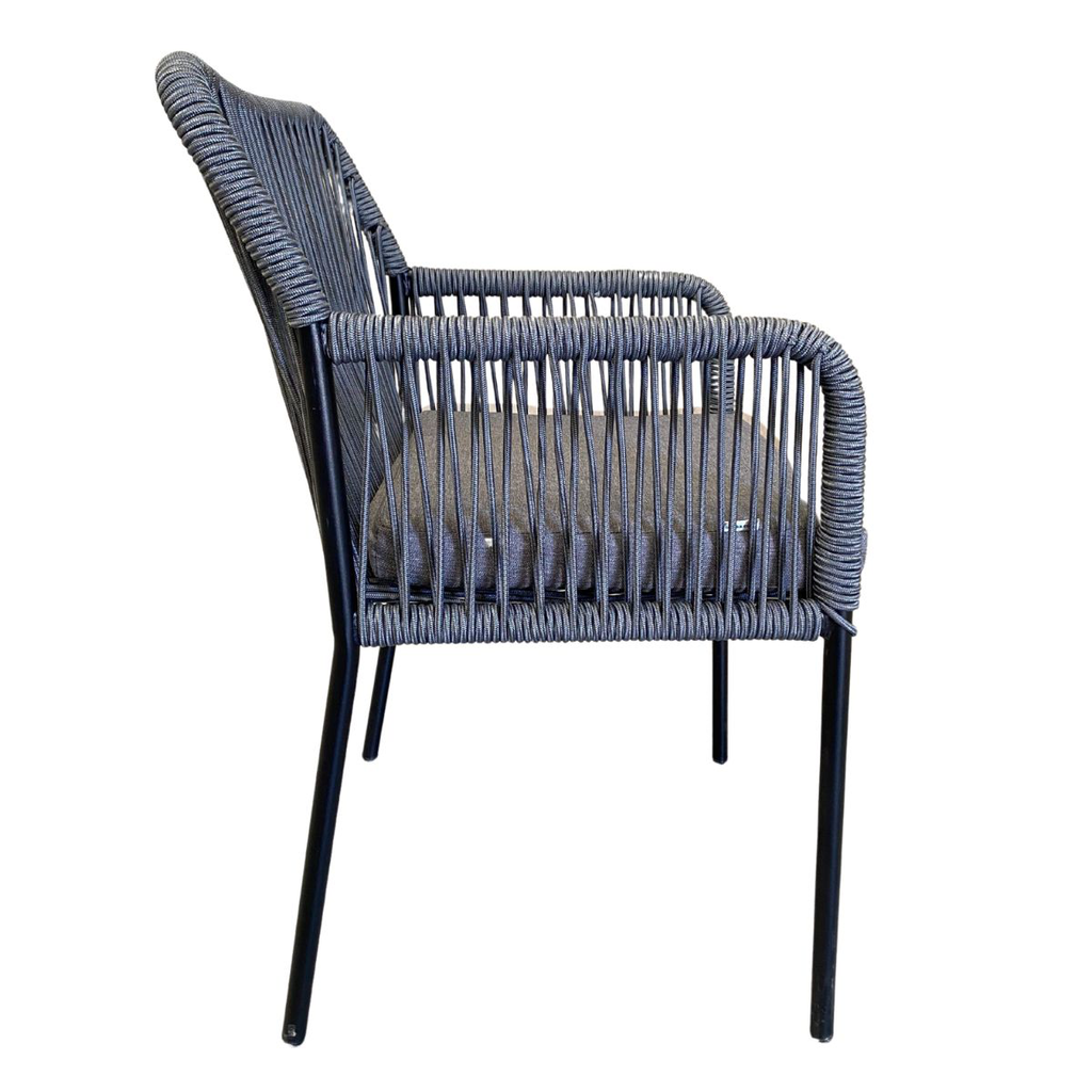 Chapala silla metal negro cuerda gris liso con cojín curri_25807