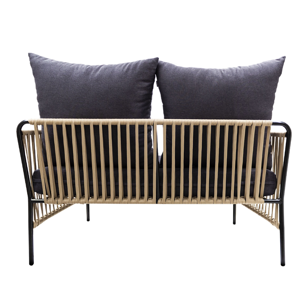 Chetumal love seat acero galvanizado negro y textilene beige con tela loneta // Exterior 100%_31015