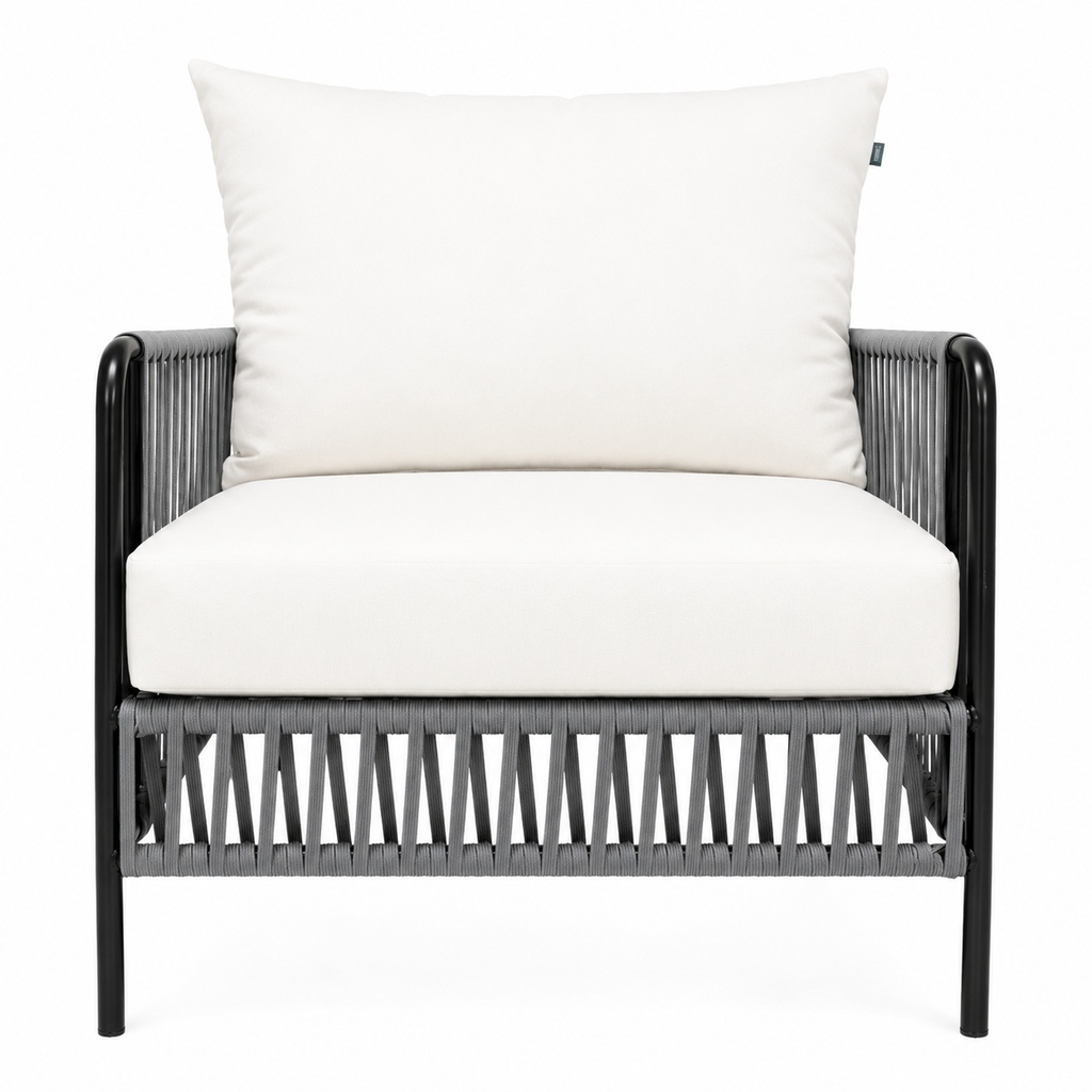 Chetumal sillón metal negro cuerda gris cojinería // Exterior techado_31477
