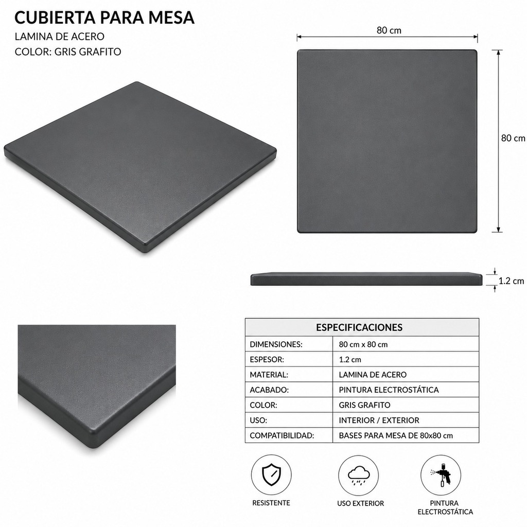 Cubierta metálica 80 x 80 gris oscuro // Exterior techado_31814