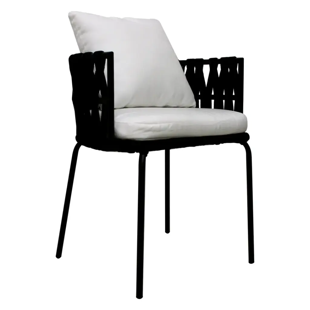 Veracruz silla metal negro cuerda nylon negra cojineria tela loneta // Exterior techado