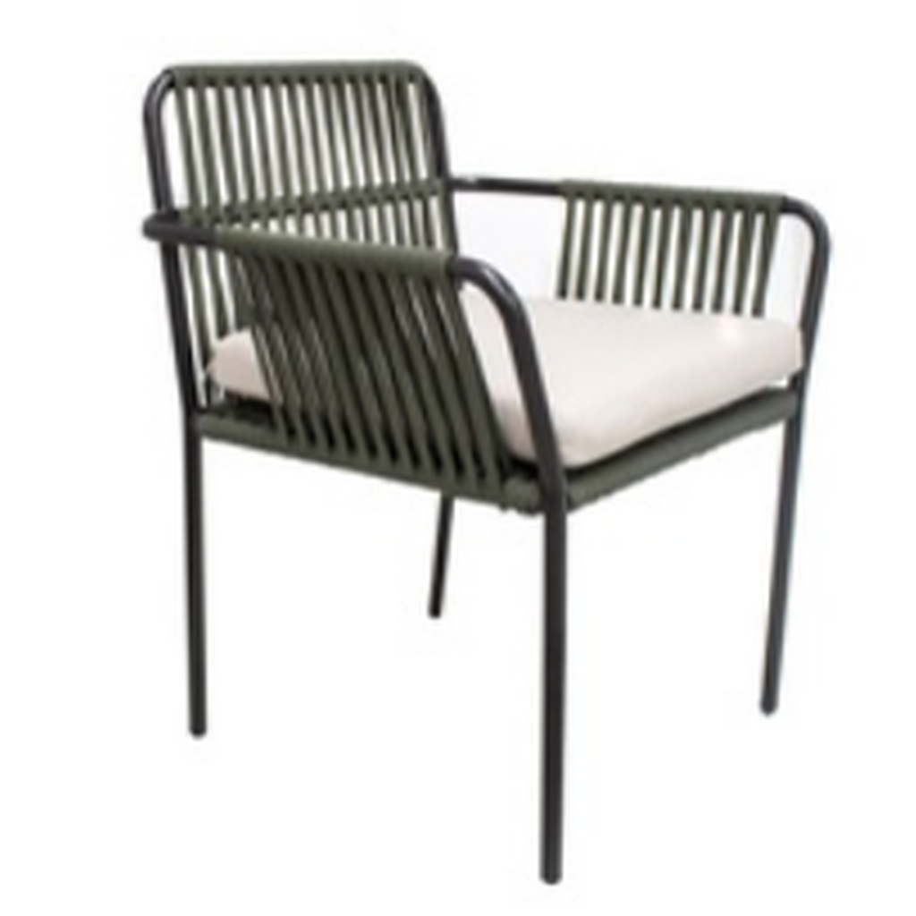Merida silla metal negro cuerda verde militar con cojín // Exterior techado