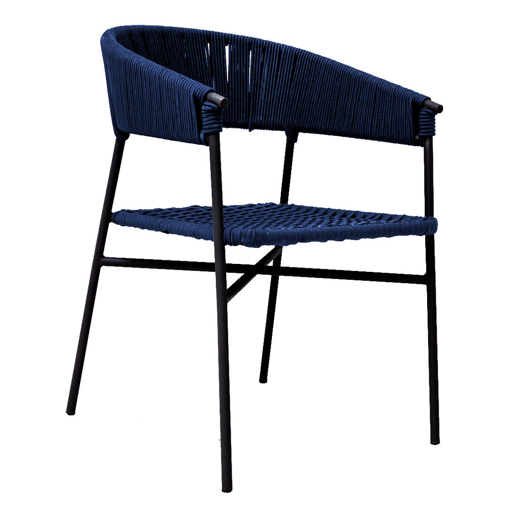Zamora silla metal negro cuerda azul marino // Exterior techado