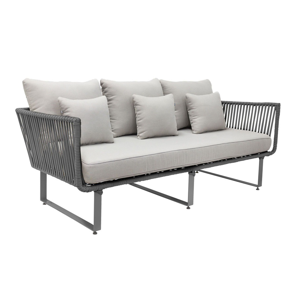 Vallarta sofa metal negro cuerda gris tela loneta