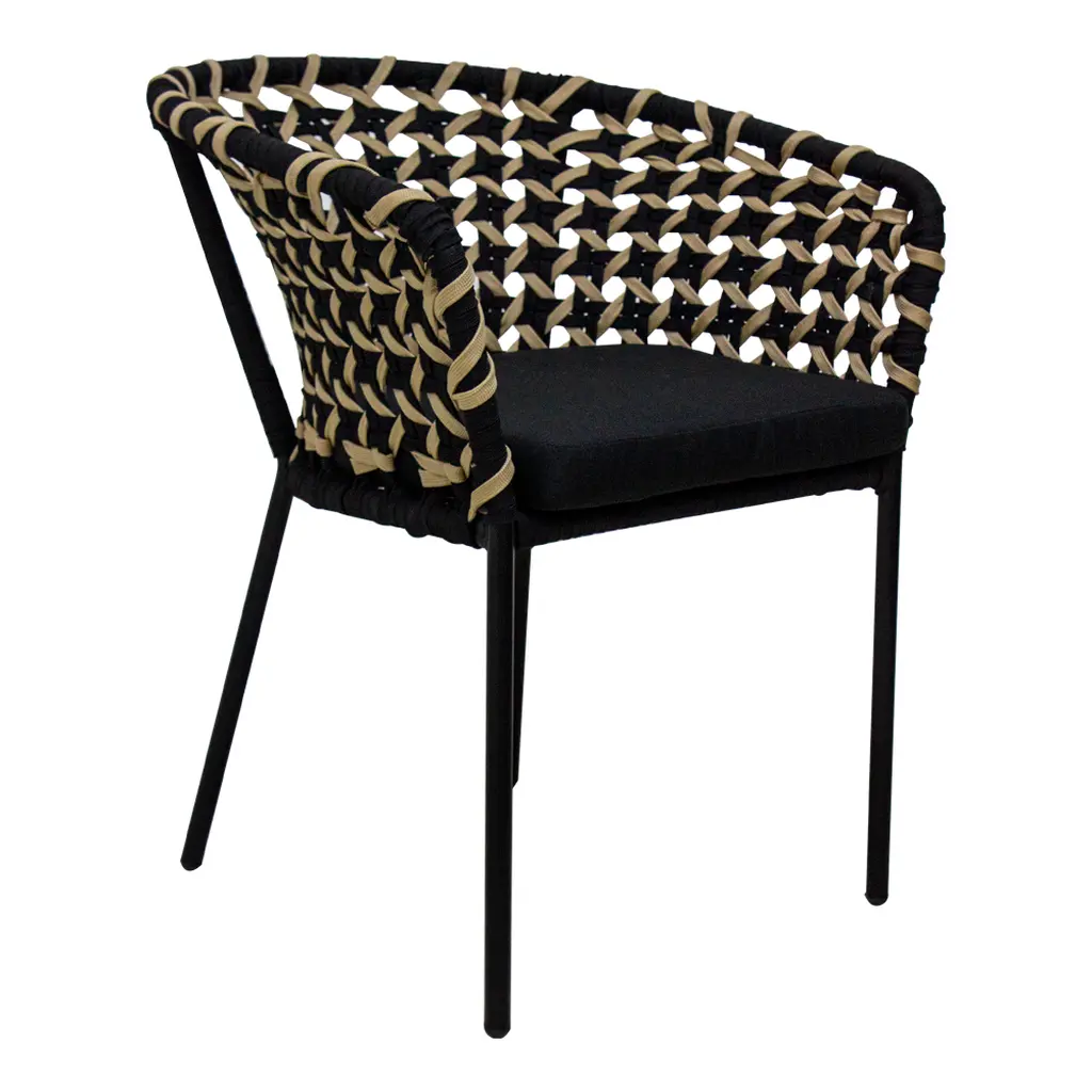 Tepoztlán silla metal negro cojín tela // Exterior techado