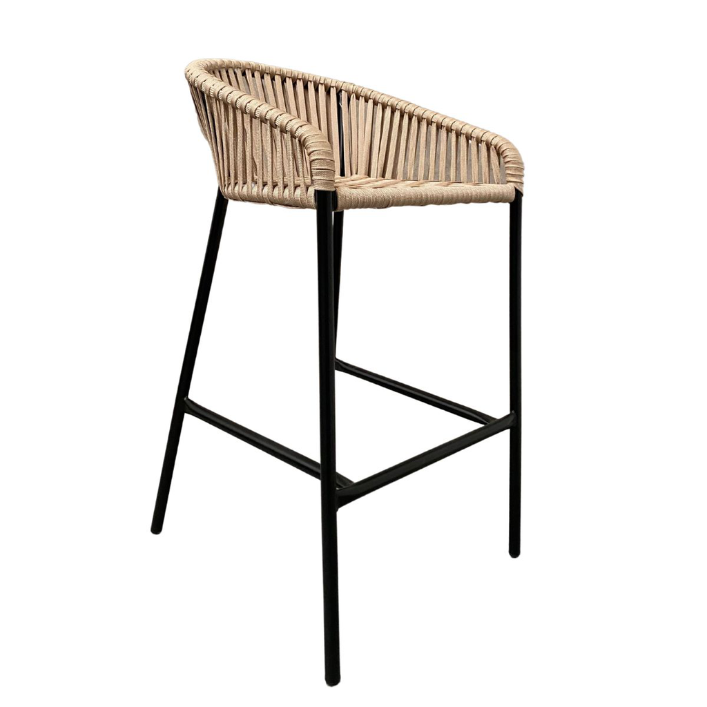 Tequila banco metal negro cuerda beige plana 