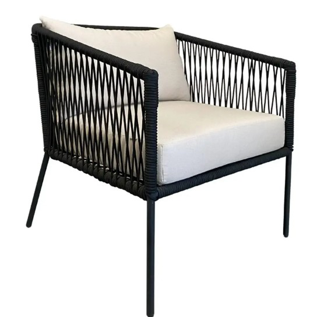 Tequila sillón metal negro cuerda negra cojinería loneta antidecoloración // Exterior techado