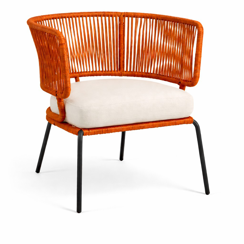 Avandaro sillón acero galvanizado negro cuerda plana textilene terracota y cojín loneta exterior