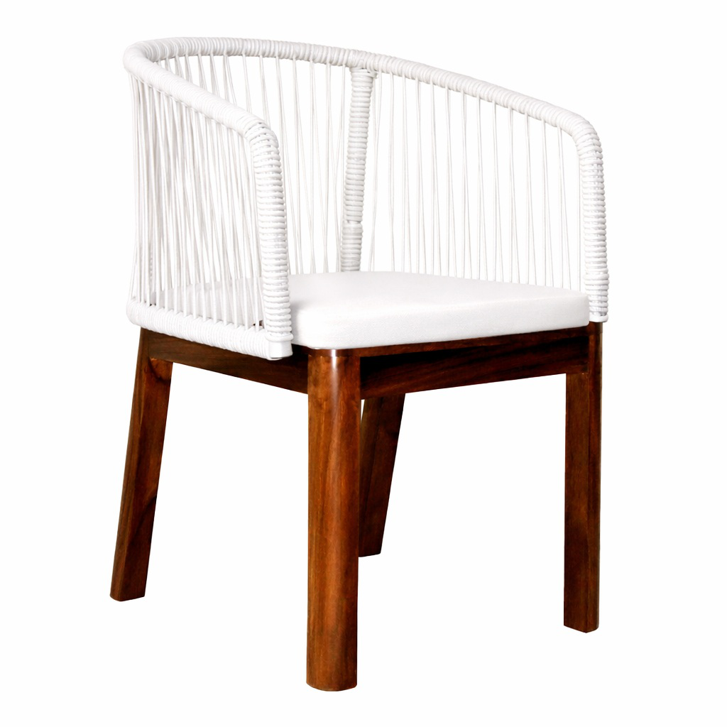 Zicatela silla madera metal blanco cuerda nylon blanca cojín tela // Exterior techado