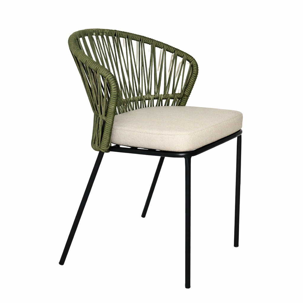 Etzatlan silla estibable metal negro cuerda verde militar cojín curri // Pedido especial