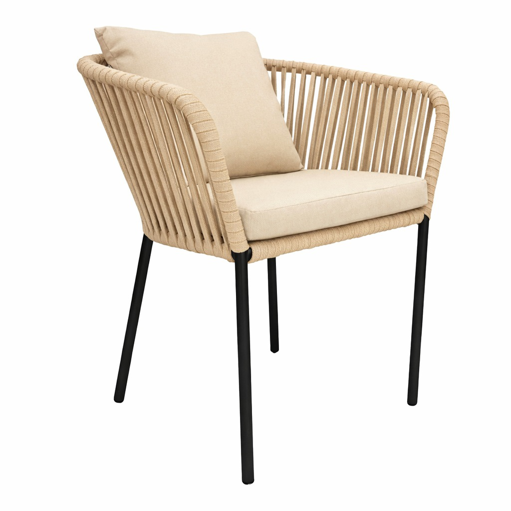 Jalisco silla metal negro cuerda beige cojines asiento y respaldo tela loneta antidecoloración // Exterior techado