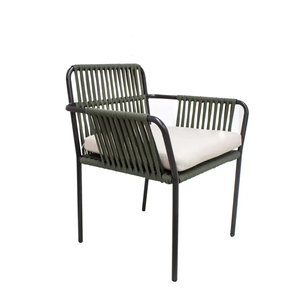 Merida silla acero galvanizado negro cuerda textilene color verde militar sin cojin // Exterior 100 %