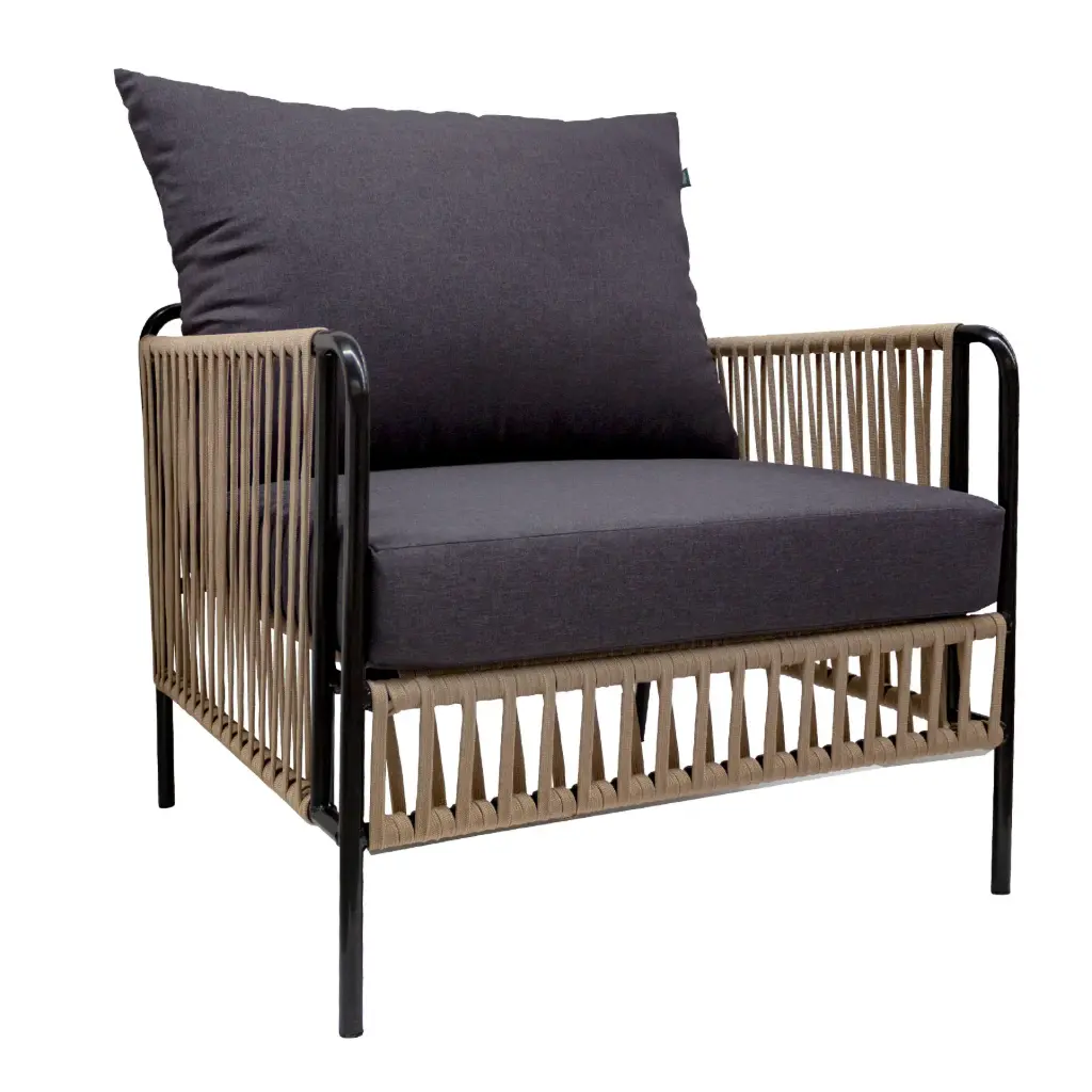 Chetumal sillón acero galvanizado negro textilene negro y loneta // Exterior 100% 