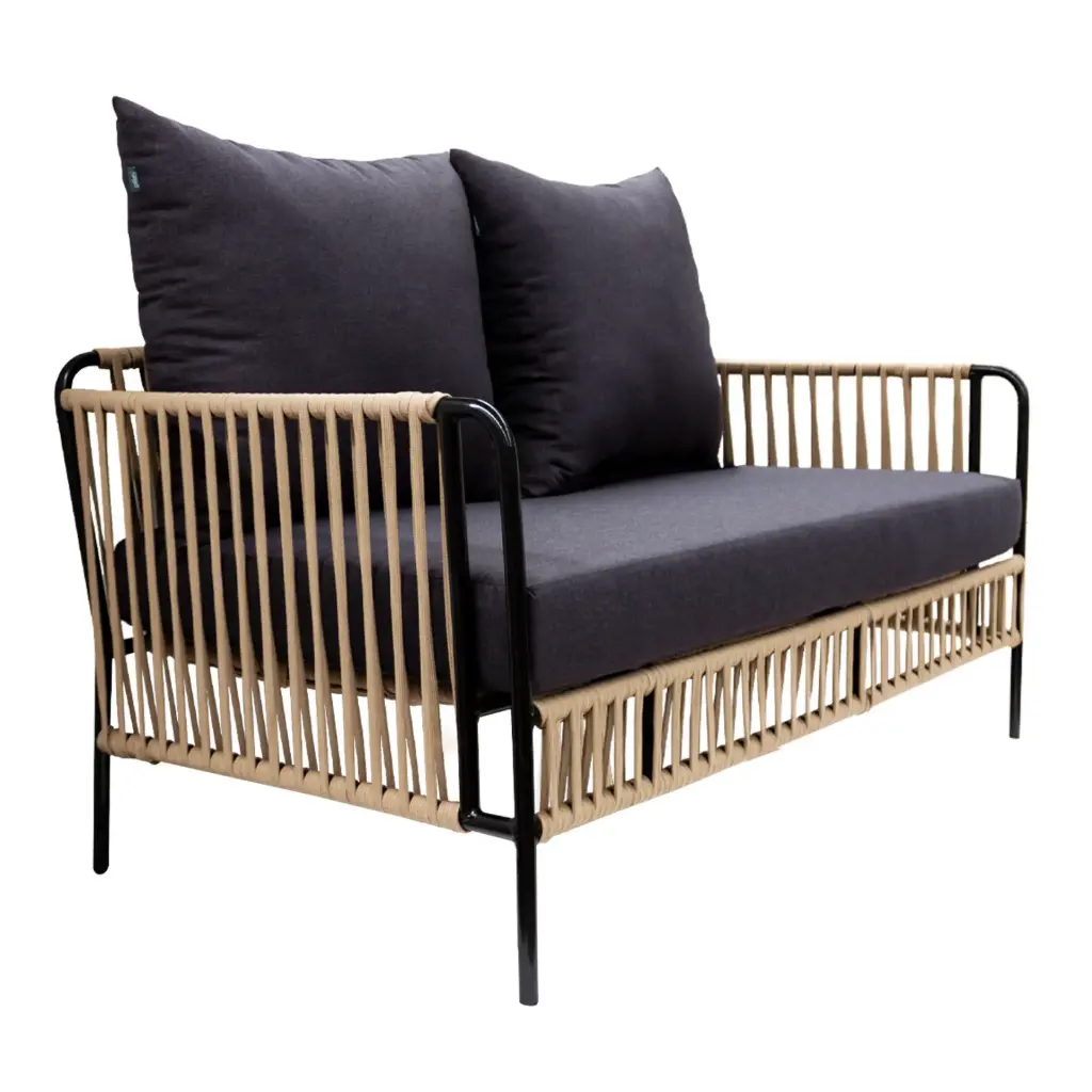 Chetumal love seat acero galvanizado negro y textilene beige con tela loneta // Exterior 100% 
