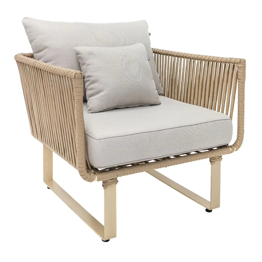 Vallarta sillon metal beige cuerda beige cojinería en tela loneta // Exterior techado