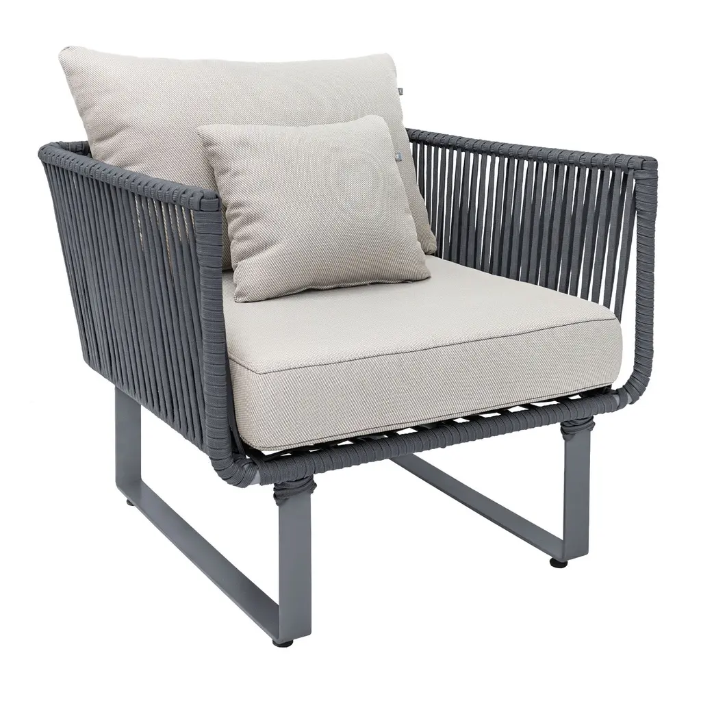 Vallarta sillon metal gris cuerda gris cojinería en tela loneta // Exterior techado