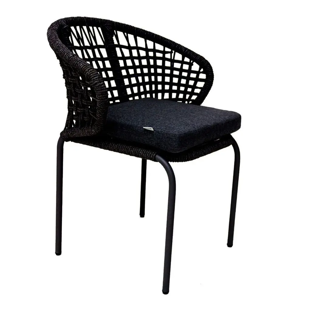 Chamela silla metal negro cuerda nylon negra cojín loneta antidecoloración // Exterior techado
