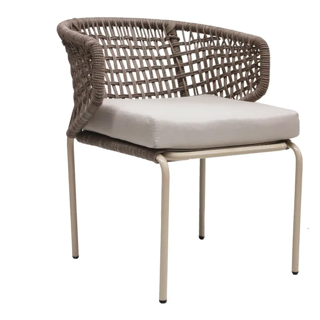 Chamela silla metal beige cuerda nylon beige cojín loneta antidecoloración // Exterior techado
