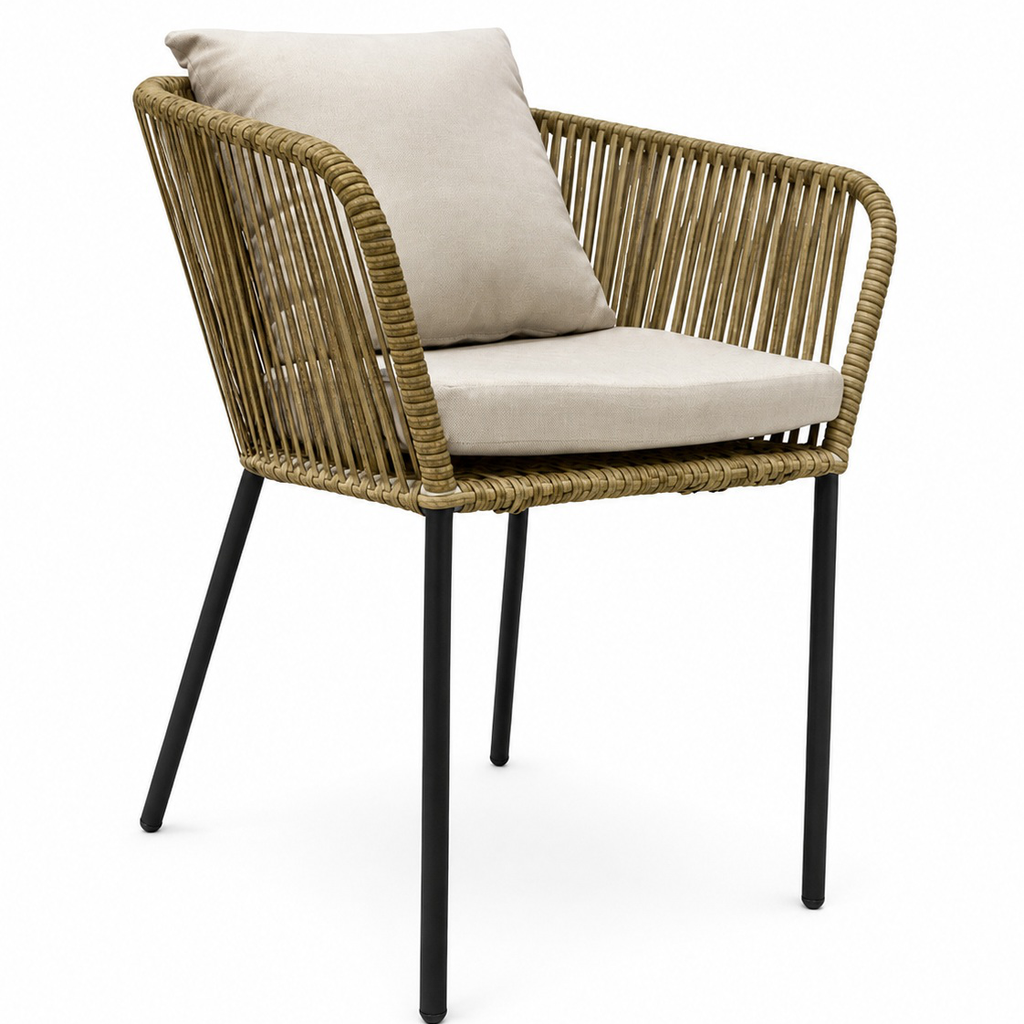 Autlan silla metal negro rattan sintético con cojinería // Exterior techado