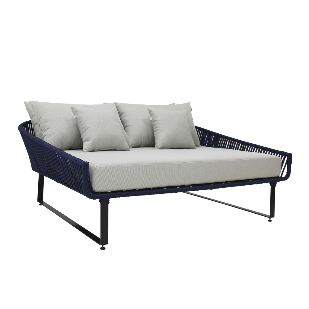 eta PEDIDO ESPECIAVallarta cama de dia grande metal negro cuerda gris cojineria tela lonL // Exterior techado