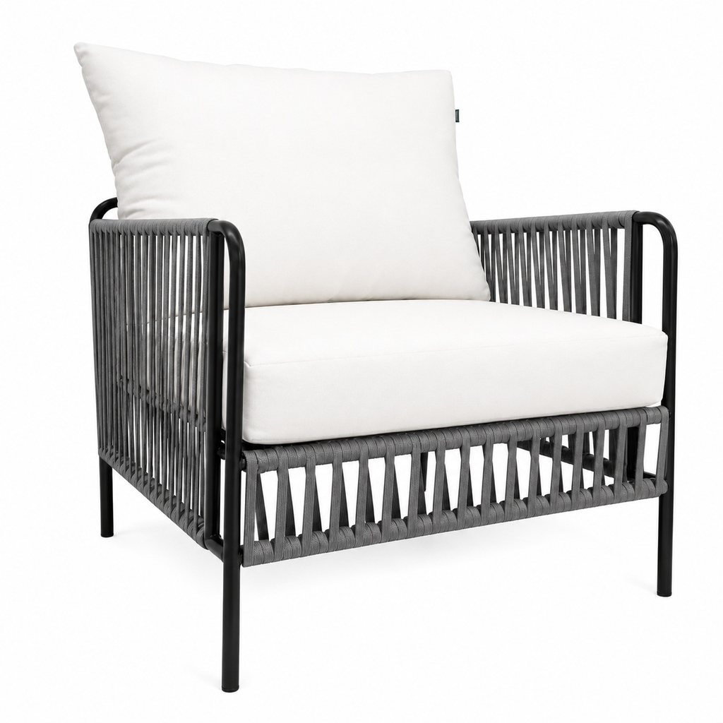 Chetumal sillón metal negro cuerda gris tela loneta antidecoloración // Exterior techado