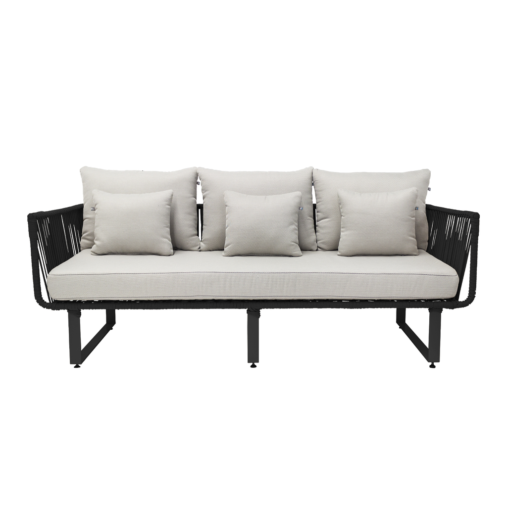 Vallarta sofa metal negro cuerda negra tela curri