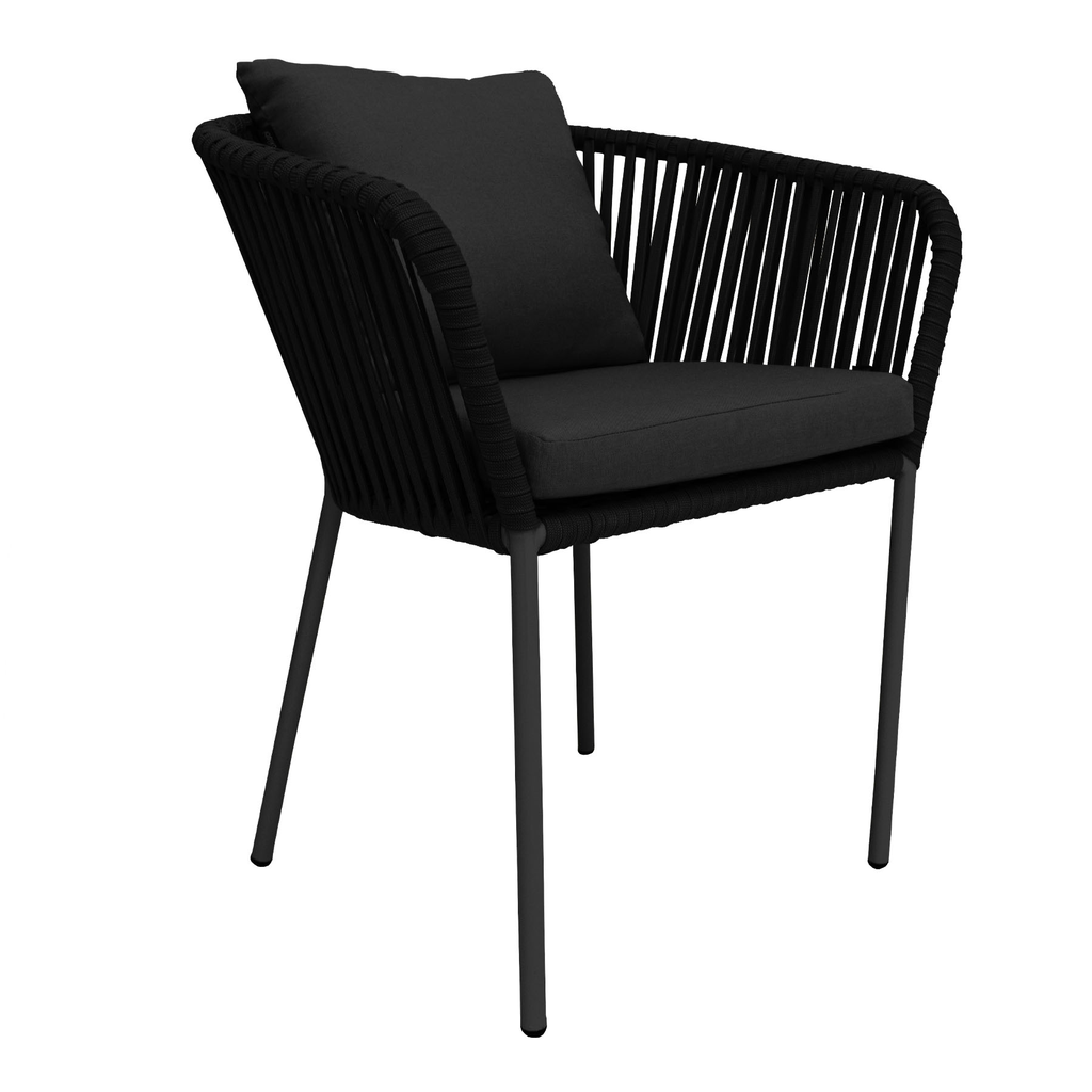 Jalisco silla metal negro cuerda negra cojines asiento y respaldo en curri