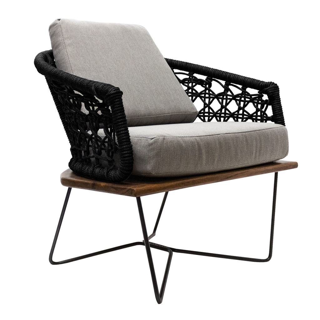 Yelapa sillon metal negro cuerda negra cojinería tela curri PEDIDO ESPECIAL 10 pzas minimo // Exterior techado 