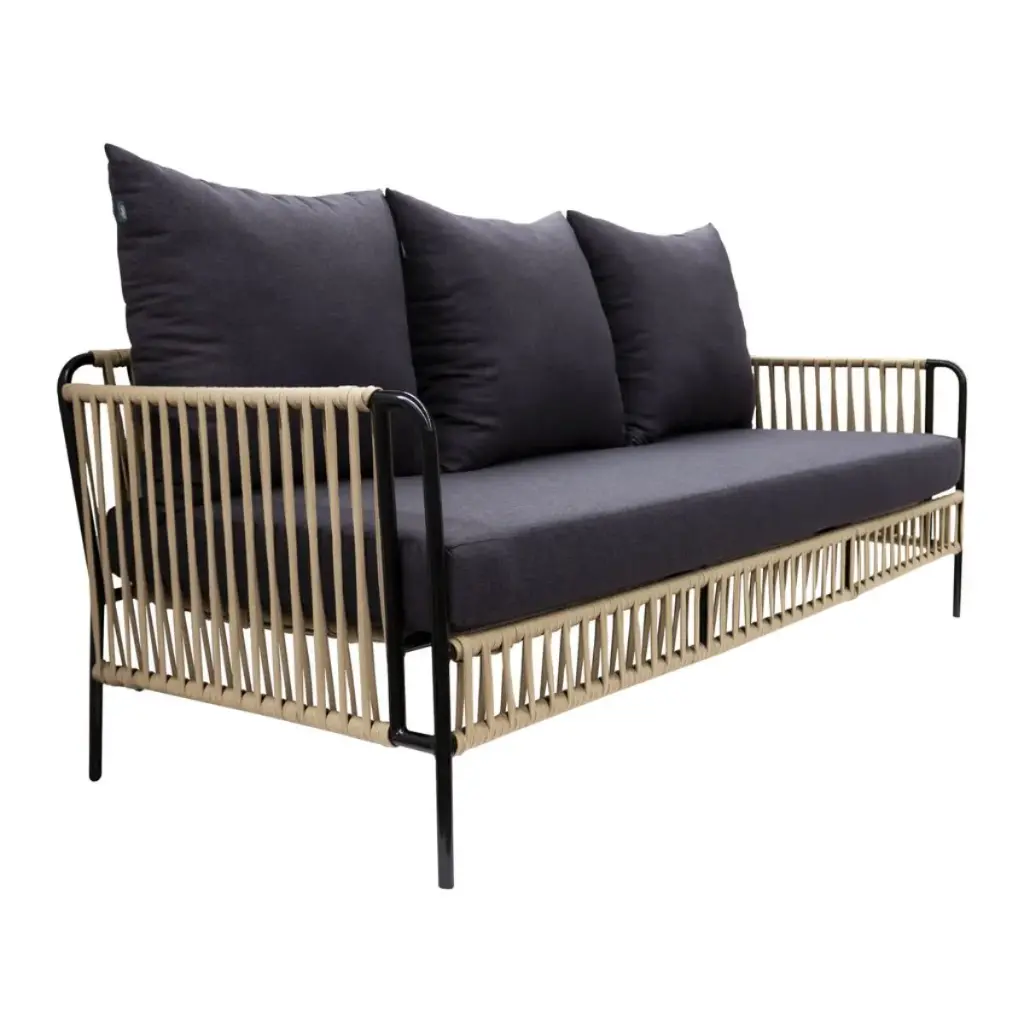 Chetumal sofá metal negro cuerda beige cojinería // Exterior techado