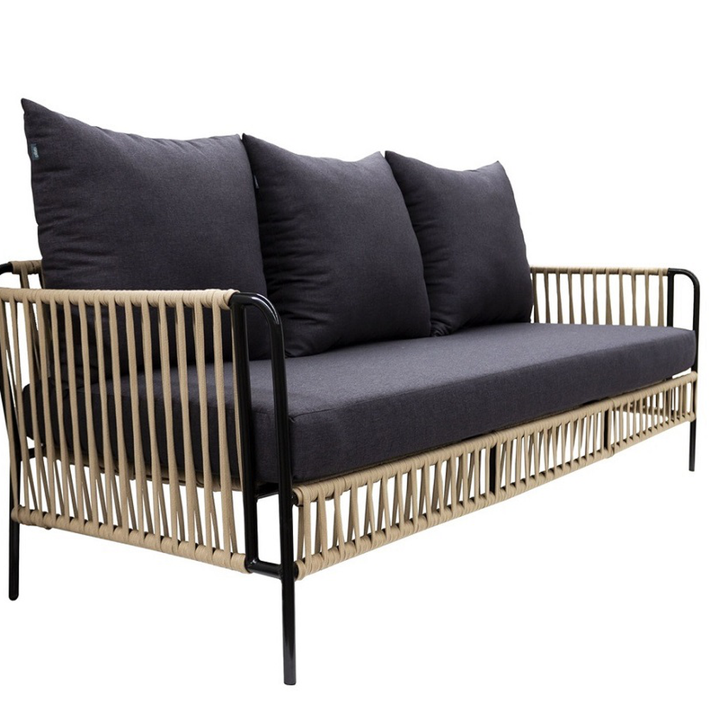 Chetumal sofá metal negro cuerda beige tela loneta antidecoloración // Exterior techado