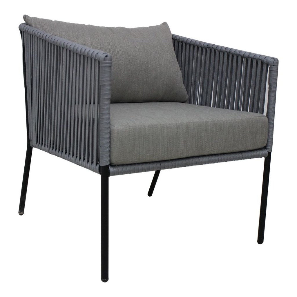 Tequila sillón metal negro cuerda gris cojinería loneta antidecoloración // Exterior techado