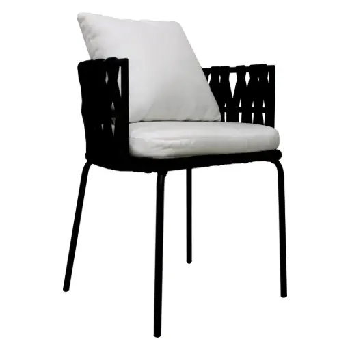 [57826SI] Veracruz silla metal negro cuerda nylon negra cojineria tela loneta // Exterior techado