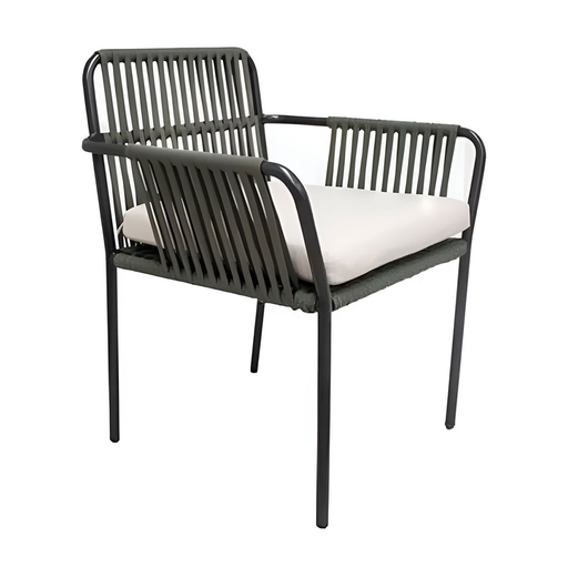 [58259SI] Mérida silla metal negro cuerda y con cojín // Exterior techado