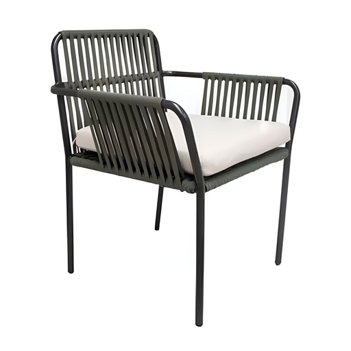 [58259SI] Merida silla metal negro cuerda verde militar cojín // Exterior techado