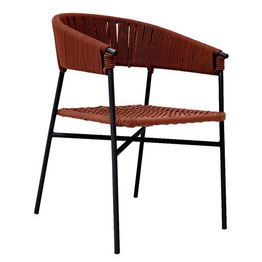 [ZAE02724] Zamora silla metal negro cuerda terracota // Exterior techado