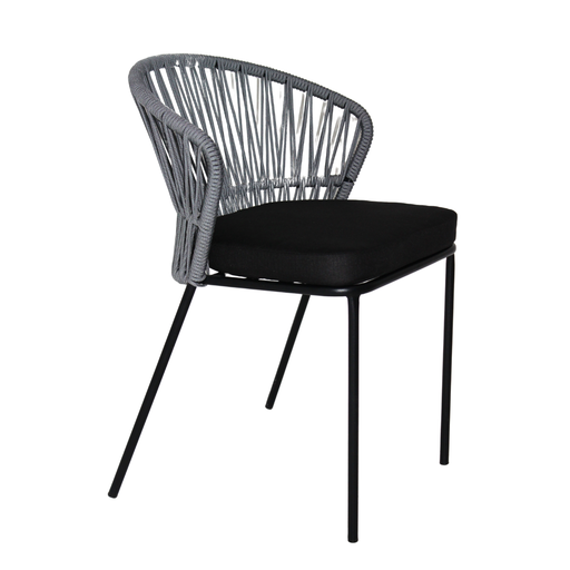 [CMXSI05] Etzatlan silla estibable metal negro cuerda gris cojín // Exterior techado