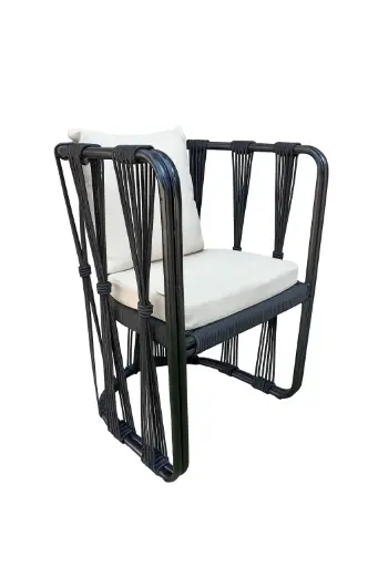 [CMXSI06] Majahuitas silla metal negro cuerda nylon negra tela curri  // Exterior techado