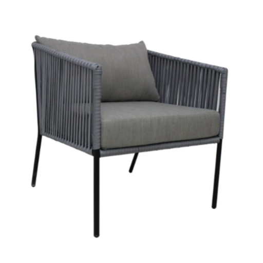 [59533SI] Tequila sillón metal negro cuerda gris cojinería // Exterior techado