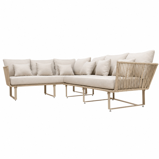 [49515SET] Vallarta sala esquinera acero galvanizado beige textilene beige loneta // Exterior 100%