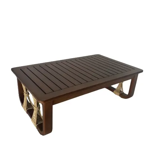[62288ME] Majahuitas mesa de centro madera cuerda nylon beige // Exterior techado