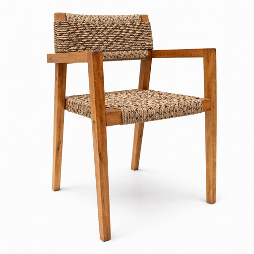[56853SI] Morelia silla madera metal beige cuerda nylon beige jaspeado // Exterior techado