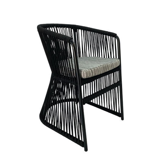 [62281SI] Jocotepec silla metal negro negro cuerda nylon cojín tela loneta // Exterior techado