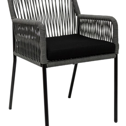 [58143SI] Chapala silla metal negro cuerda negra cojín loneta // Pedido especial