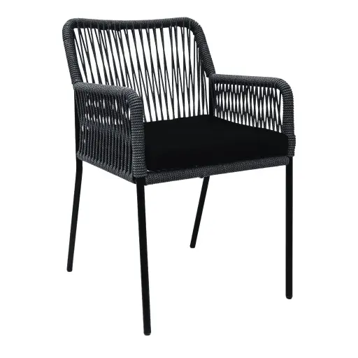 [58143SI] Chapala silla metal negro cuerda negra cojín loneta // Pedido especial