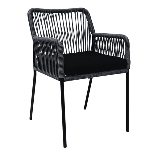 [54681SI] Chapala silla metal negro cuerda negra cojín // Exterior techado
