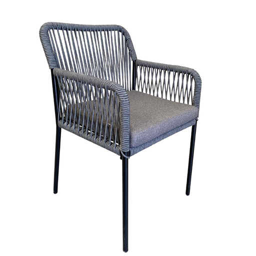 [62316SI] Chapala silla metal negro cuerda gris lisa con cojín // Exterior techado